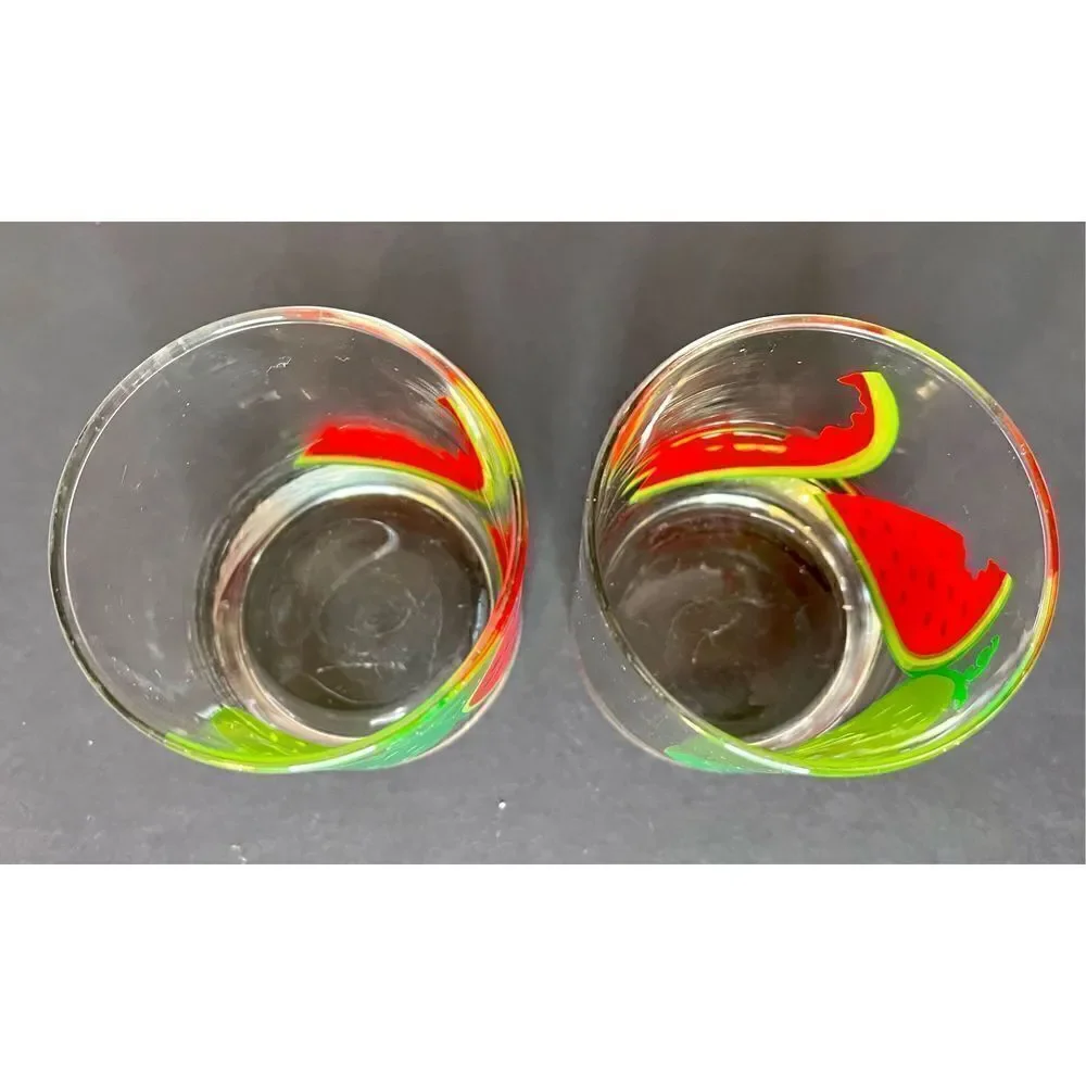 2 Vintage Watermelon Glasses, Lowballs, Cocktail Glasses EVC